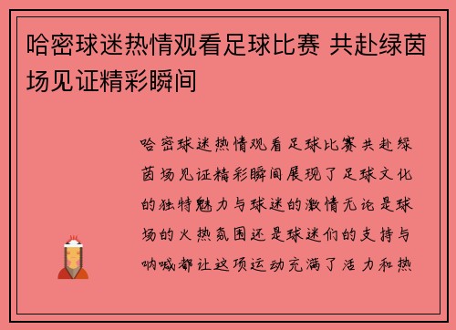 哈密球迷热情观看足球比赛 共赴绿茵场见证精彩瞬间