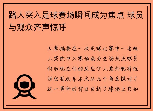 路人突入足球赛场瞬间成为焦点 球员与观众齐声惊呼