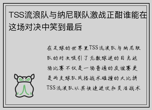 TSS流浪队与纳尼联队激战正酣谁能在这场对决中笑到最后