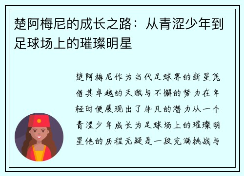 楚阿梅尼的成长之路：从青涩少年到足球场上的璀璨明星